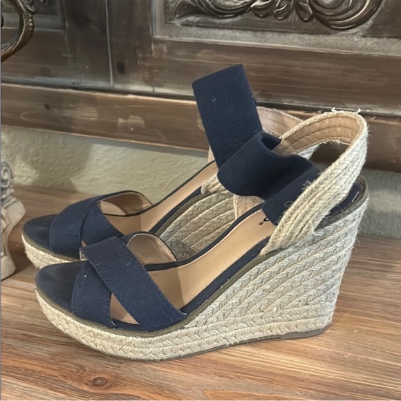 Rialto Navy Blue Wedge Sandals - Picture 2 of 11